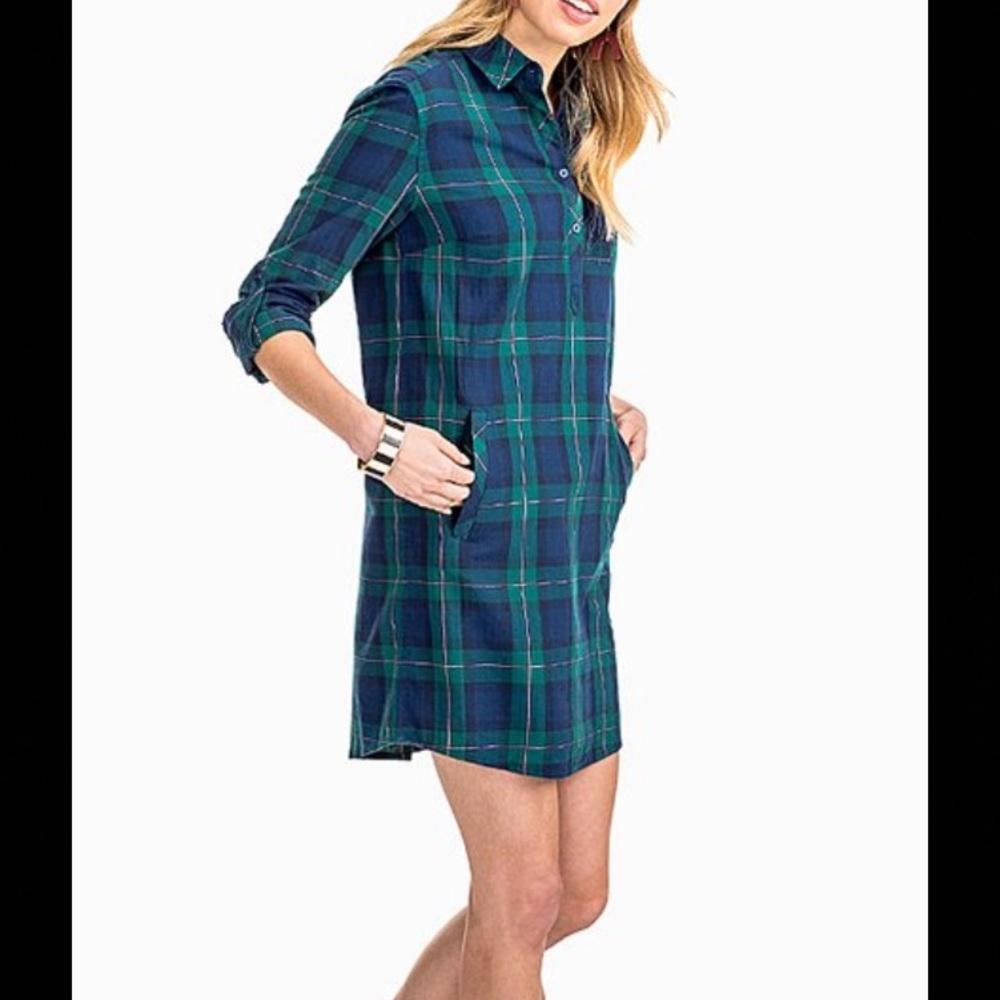 Southern Tide Blue Plaid Alyssa Shirt Dress